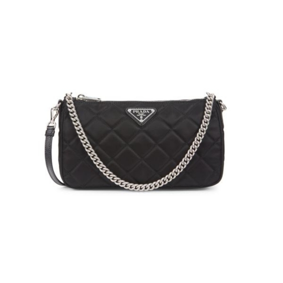 Prada Black Tessuto Nylon Quilted Chain Convertible Crossbody Bag 1BH026 New - Picture 1 of 13